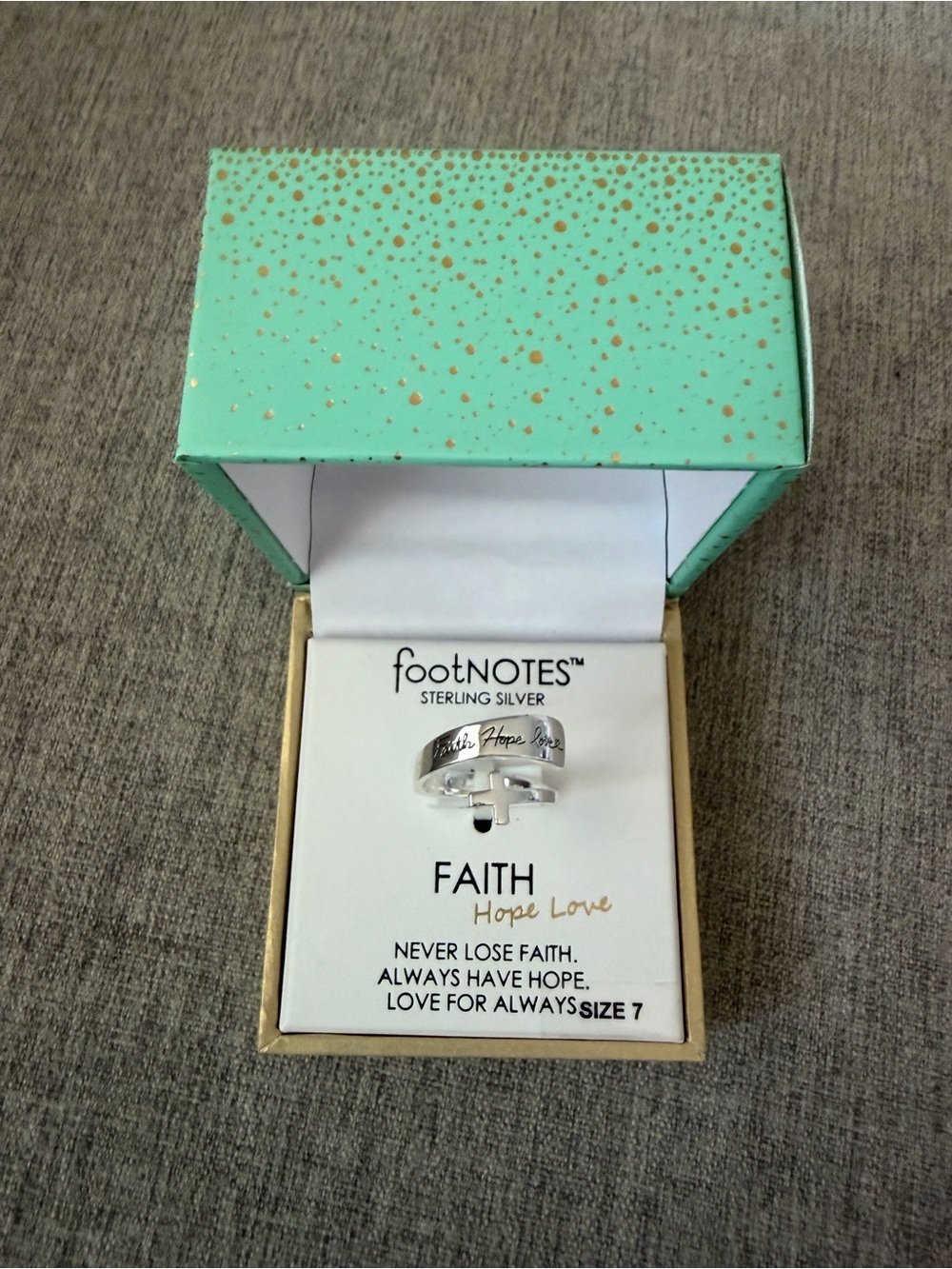 footNOTES Sterling Silver 'Faith Hope Love' Ring in Silver - Size 7